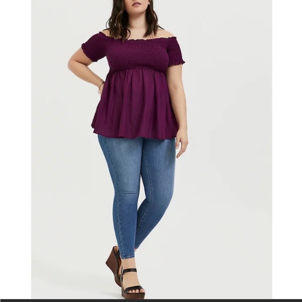 Purple Peplum Off Shoulder Top